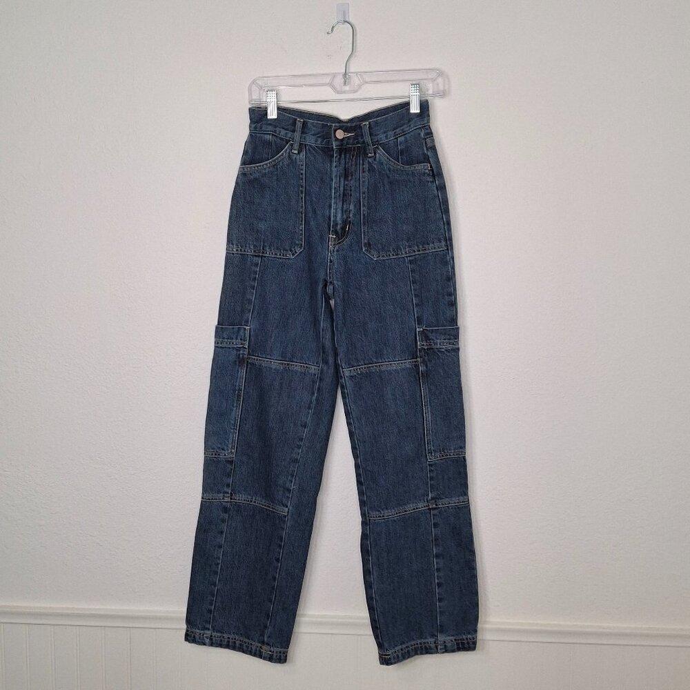 BDG Patchwork Cargo Jeans Sz 25 High Rise Denim Grunge 90s Y2K